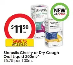 Coles Strepsils Chesty or Dry Cough Oral Liquid offer