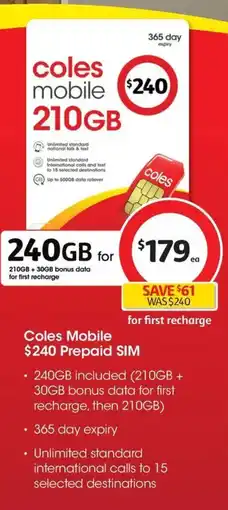 Coles Coles mobile prepaid sim offer