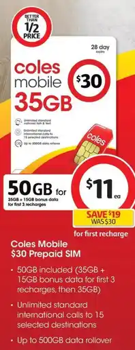 Coles Coles mobile prepaid sim offer