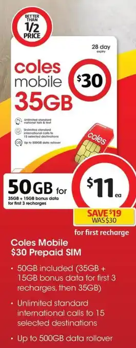 Coles Coles mobile prepaid sim offer