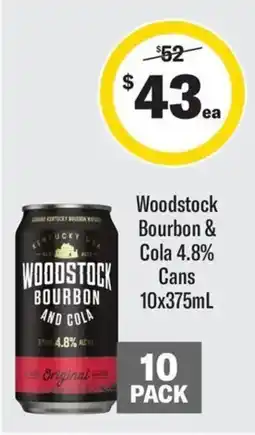 Coles Woodstock Bourbon & Cola 4.8% Cans offer