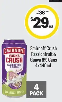 Coles Smirnoff Crush Passionfruit & Guava 6% Cans offer