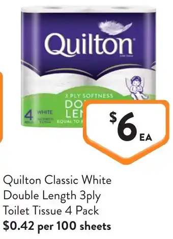 Foodworks Quilton Classic White Double Length 3ply Toilet Tissue offer