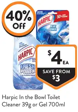 Foodworks Harpic In the Bowl Toilet Cleaner or Gel offer