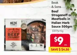 Spar Beef Stroganoff or Meatballs in Italian Herb Sauce offer