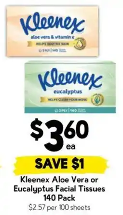 Drakes Kleenex Aloe Vera or Eucalyptus Facial Tissues offer