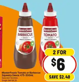 IGA MasterFoods Tomato or Barbecue Squeezy Sauce offer