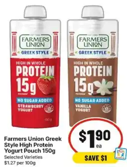 IGA Farmers Union Greek Style High Protein Yogurt Pouch offer