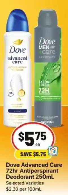 IGA Dove Advanced Care 72hr Antiperspirant Deodorant offer