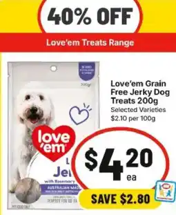 IGA Love em Grain Free Jerky Dog Treats offer