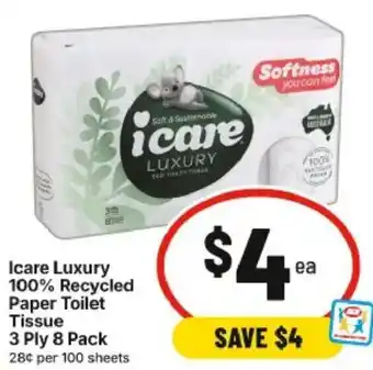 IGA Icare Luxury 100% Recycled Paper Toilet Tissue 3 Ply offer
