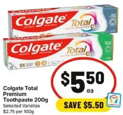 IGA Colgate Total Premium Toothpaste offer
