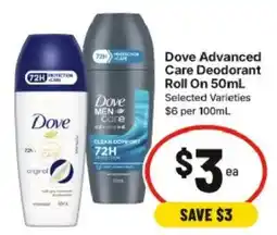 IGA Dove Advanced Care Deodorant Roll On offer