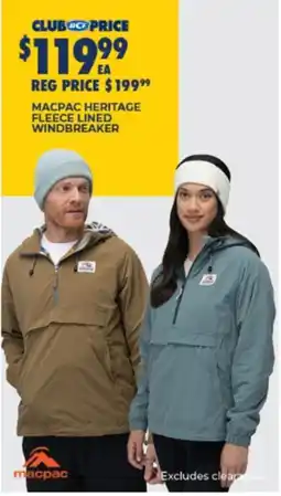 BCF Macpac heritage fleece lined windbreaker offer