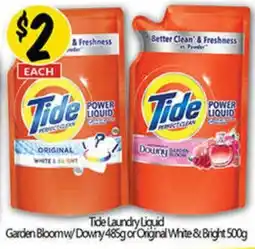 NQR Tide Laundry Liquid Garden Bloomw/Downy or Original White & Bright offer