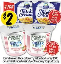 NQR Dairy Farmers Thick & Creamy Yellowbox Honey or Farmers Union Greek Style Strawberry Yoghurt offer
