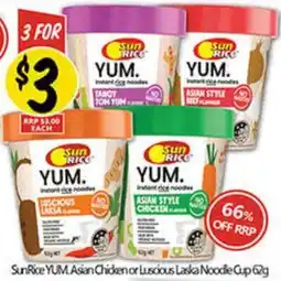 NQR SunRice YUM Asian Chicken or Luscious Laska Noodle Cup offer