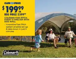 BCF Coleman fast pitch event 12 shelter with side wall offer