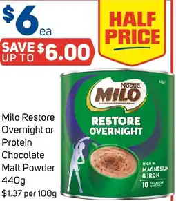 Foodland Milo Restore Overnight or Protein Chocolate Malt Powder offer