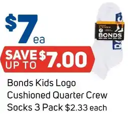 Foodland Bonds Kids Logo Cushioned Quarter Crew Socks offer
