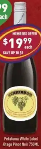 Liquor Legends Petaluma White Label Otago Pinot Noir offer