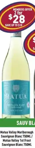 Liquor Legends Matua Valley Marlborough Sauvignon Blanc / Matua Valley 1st Frost Sauvignon Blanc offer