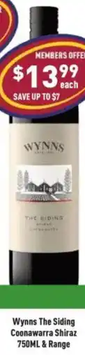 Liquor Legends Wynns The Siding Coonawarra Shiraz & Range offer