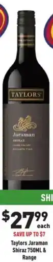 Liquor Legends Taylors Jaraman Shiraz & Range offer