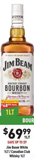 Liquor Legends Jim Beam White 1LT/Canadian Club Whisky offer