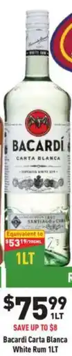 Liquor Legends Bacardi Carta Blanca White Rum offer