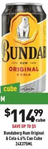 Liquor Legends Bundaberg Rum Original & Cola 4.6% Can Cube offer