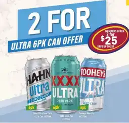 Liquor Legends Hahn Ultra Zero Carb 4.2% Can, XXXX Ultra Can, Tooheys New Can offer