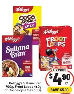 IGA Kellogg's Sultana Bran 700g, Froot Loops or Coco Pops Chex offer