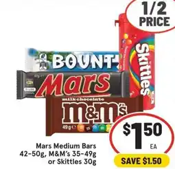 IGA Mars Medium Bar, M &M's or Skittles offer