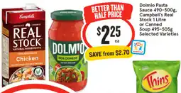 IGA Dolmio Pasta Sauce, Campbell's Real Stock or Canned Soup Selected Varieties offer