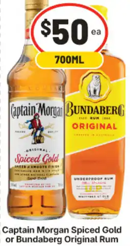 IGA Captain Morgan Spiced Gold or Bundaberg Original Rum offer