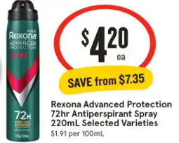 IGA Rexona Advanced Protection 72hr Antiperspirant Spray offer