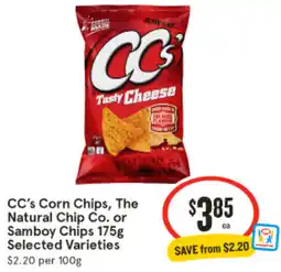 IGA CC's Corn Chips, The Natural Chip Co. or Samboy Chips offer