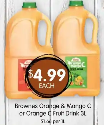 Spudshed Brownes Orange & Mango C or Orange C Fruit Drink offer
