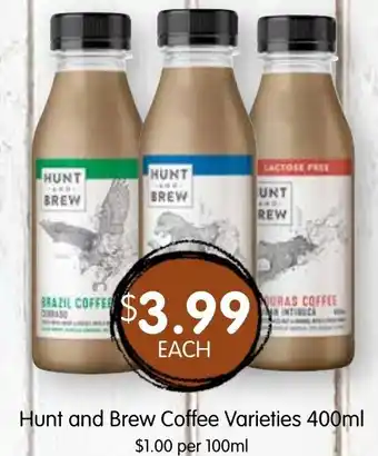 Spudshed Hunt and Brew Coffee Varieties offer