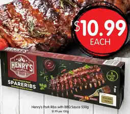 Spudshed Henry's Pork Ribs with BBQ Sauce offer