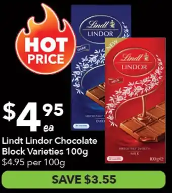 Ritchies Lindt Lindor Chocolate Block Varieties offer