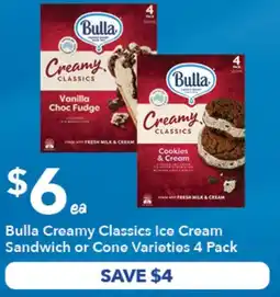 Ritchies Bulla Creamy Classics Ice Cream Sandwich or Cone Varieties offer