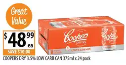 Supabarn Coopers dry 3.5% low carb can offer