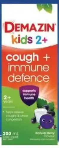 Terry White Demazin kids 2+ cough + immune defence offer