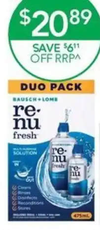 Terry White Bausch + Lomb Renu Fresh Multi Purpose Solution Duo Pack offer