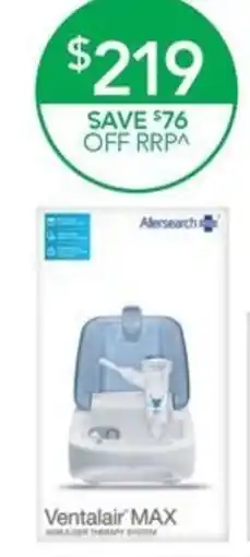 Terry White Allersearch Ventalair Max Nebuliser Therapy System offer