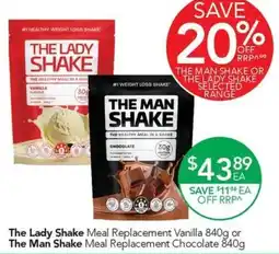Terry White The Lady Shake Meal Replacement Vanilla or The Man Shake Meal Replacement Chocolate offer
