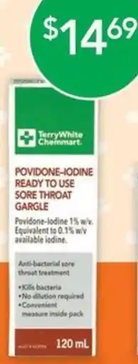 Terry White Terrywhite chemmart povidone iodine ready to use sore throat gargle offer