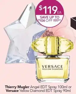 Terry White Thierry Mugler Angel EDT Spray or Versace Yellow Diamond EDT Spray offer